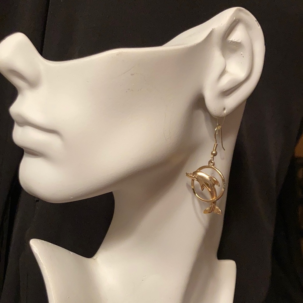 Gold Tone Dolphin Earring Set